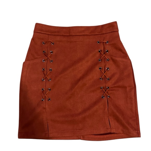 Rust Lace-Up Mini Skirt - Picture 1 of 4